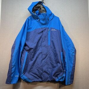 Eddie Bauer WeatherEdge Jacket Mens 2XL Blue Hooded Full Zip Waterproof Ski